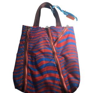 Marc By Marc Jacobs Striped Tote Shoulder Bag Blue Orange Zip Boho Designer 2614